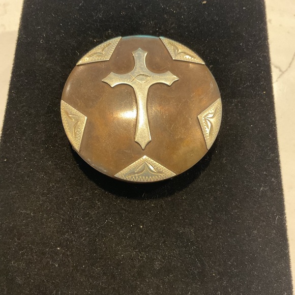 Vintage Brown and Silver metal Cross Belt Buckle - Picture 1 of 3